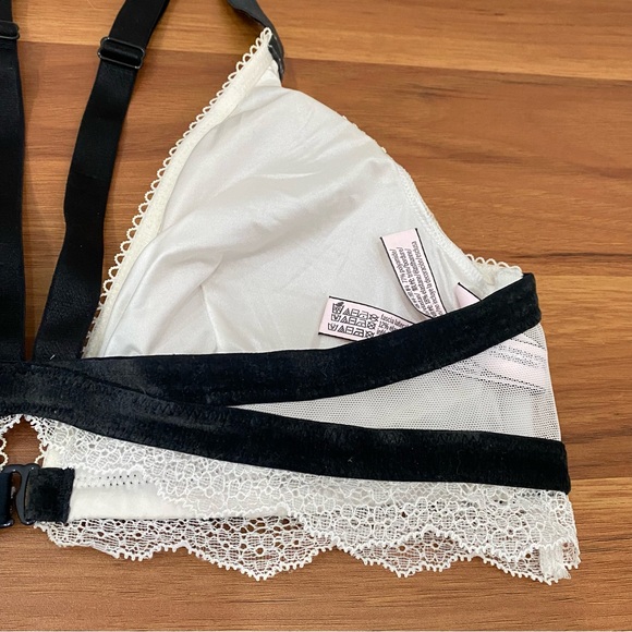 Victoria’s Secret White Chantilly Lace Front Close Velvet Trims Bralette Size L - Picture 7 of 14